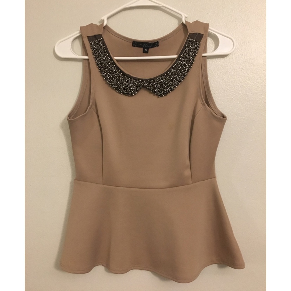 Peplum Blouse/embellished neck line